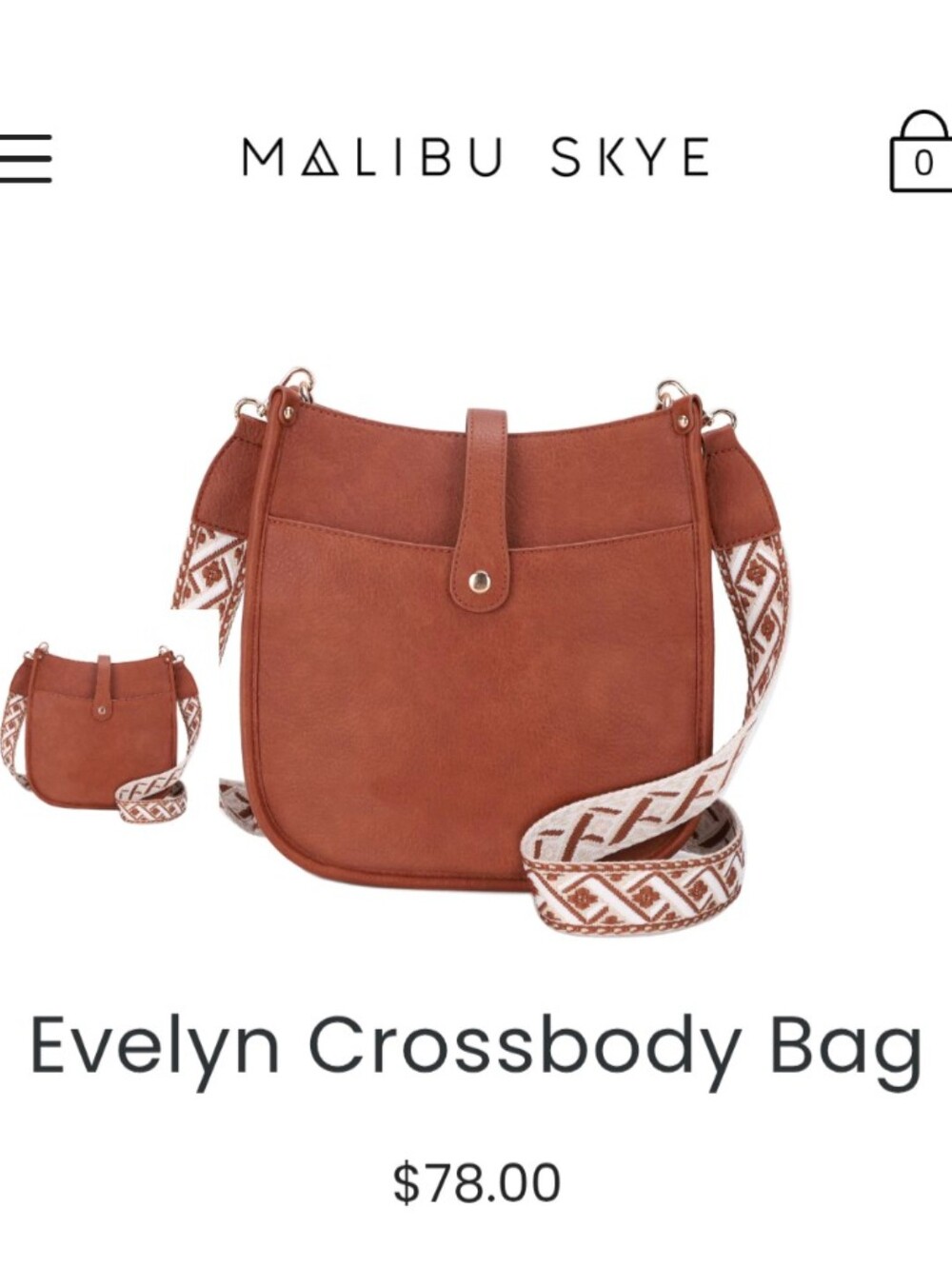NWT Malibu Skye Evelyn SM31798-6 Crossbody Bag W Guitar Strap Brown - Picture 14 of 14